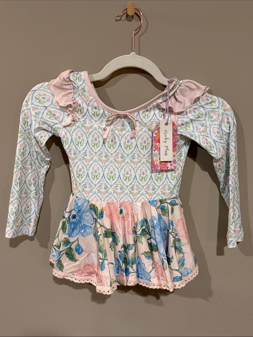 cheeky plum Pink and Blue Floral Peplum Long Sleeve Top